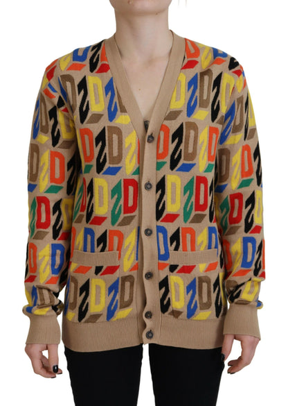 سترة صوفية نسائية بأكمام طويلة وشعار بني من Dsquared²