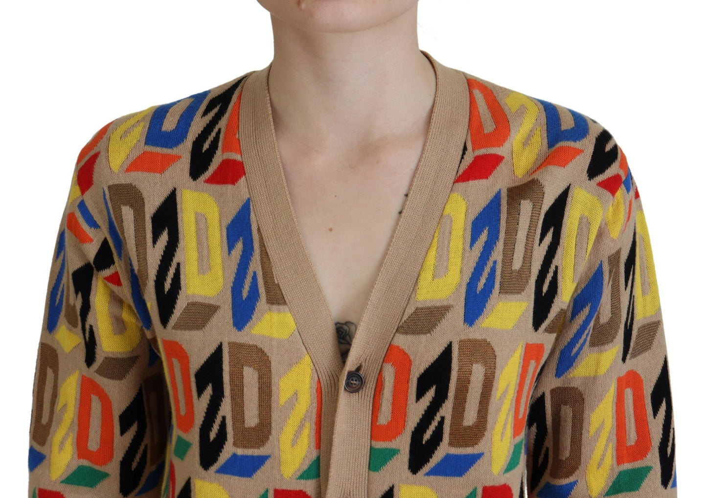 سترة صوفية نسائية بأكمام طويلة وشعار بني من Dsquared²