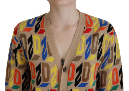 سترة صوفية نسائية بأكمام طويلة وشعار بني من Dsquared²