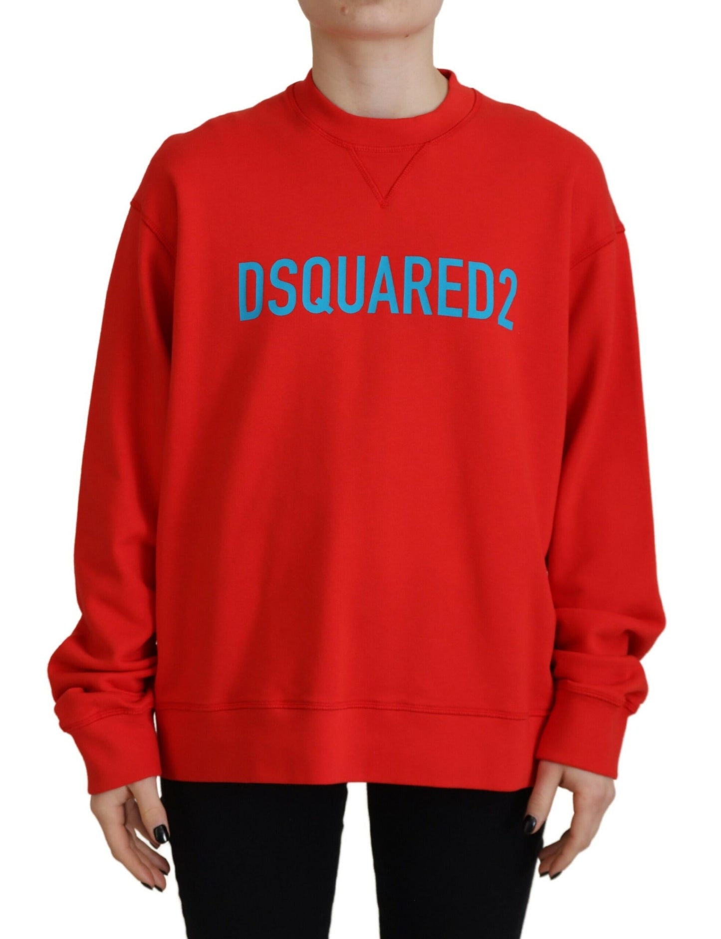 سترة Dsquared² من القطن الأحمر بياقة دائرية وأكمام طويلة