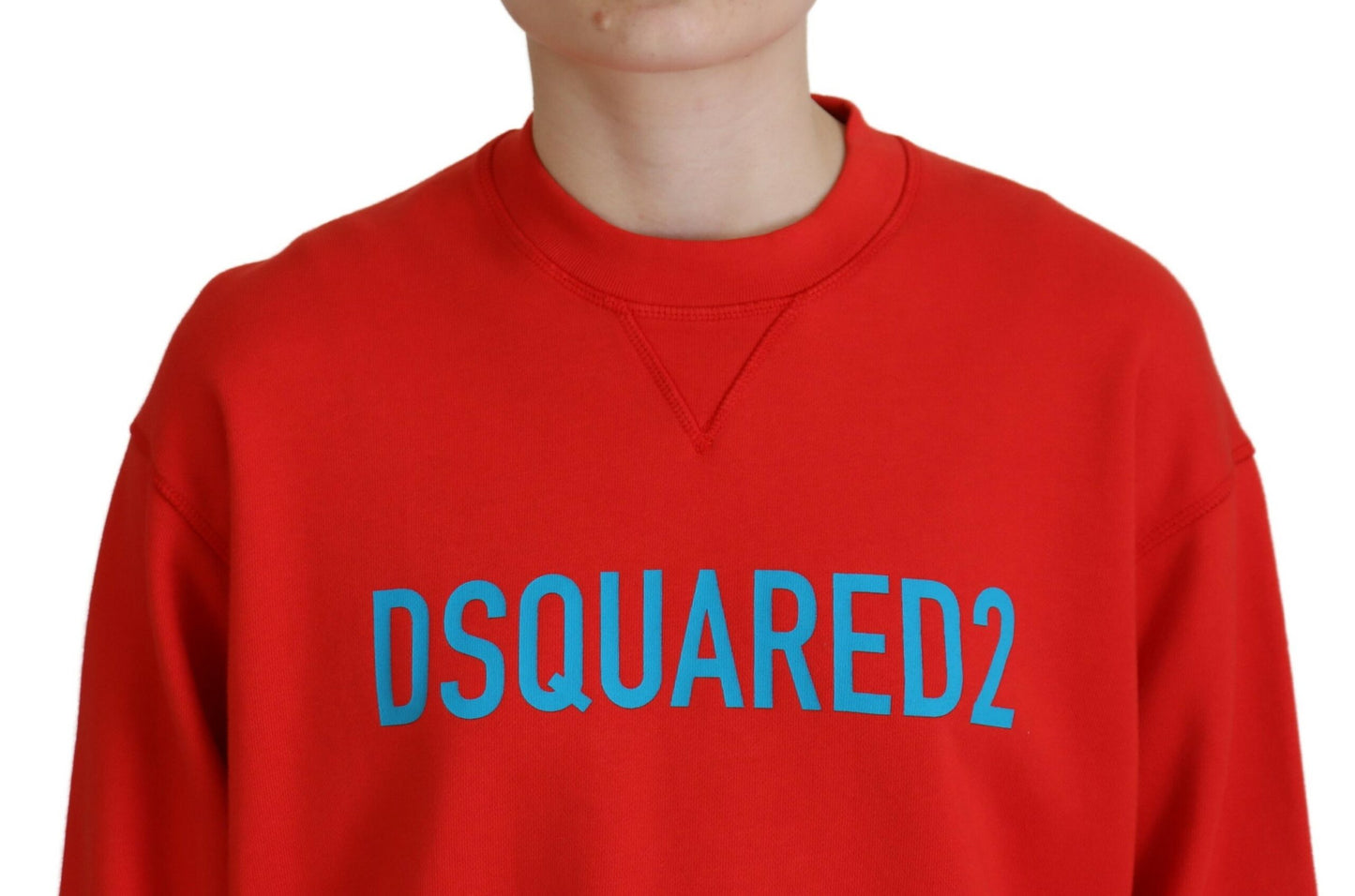 سترة Dsquared² من القطن الأحمر بياقة دائرية وأكمام طويلة