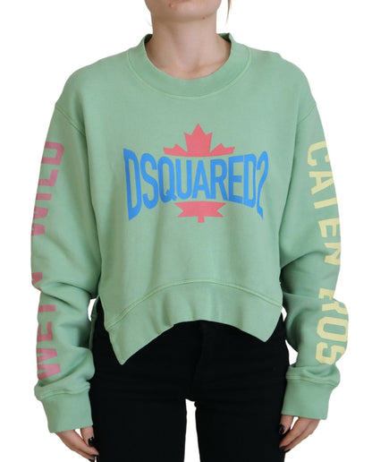 سترة Dsquared² مطبوعة بشعار أخضر وياقة دائرية وأكمام طويلة