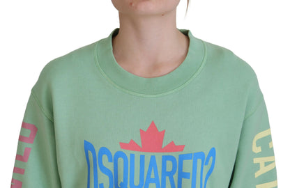 سترة Dsquared² مطبوعة بشعار أخضر وياقة دائرية وأكمام طويلة