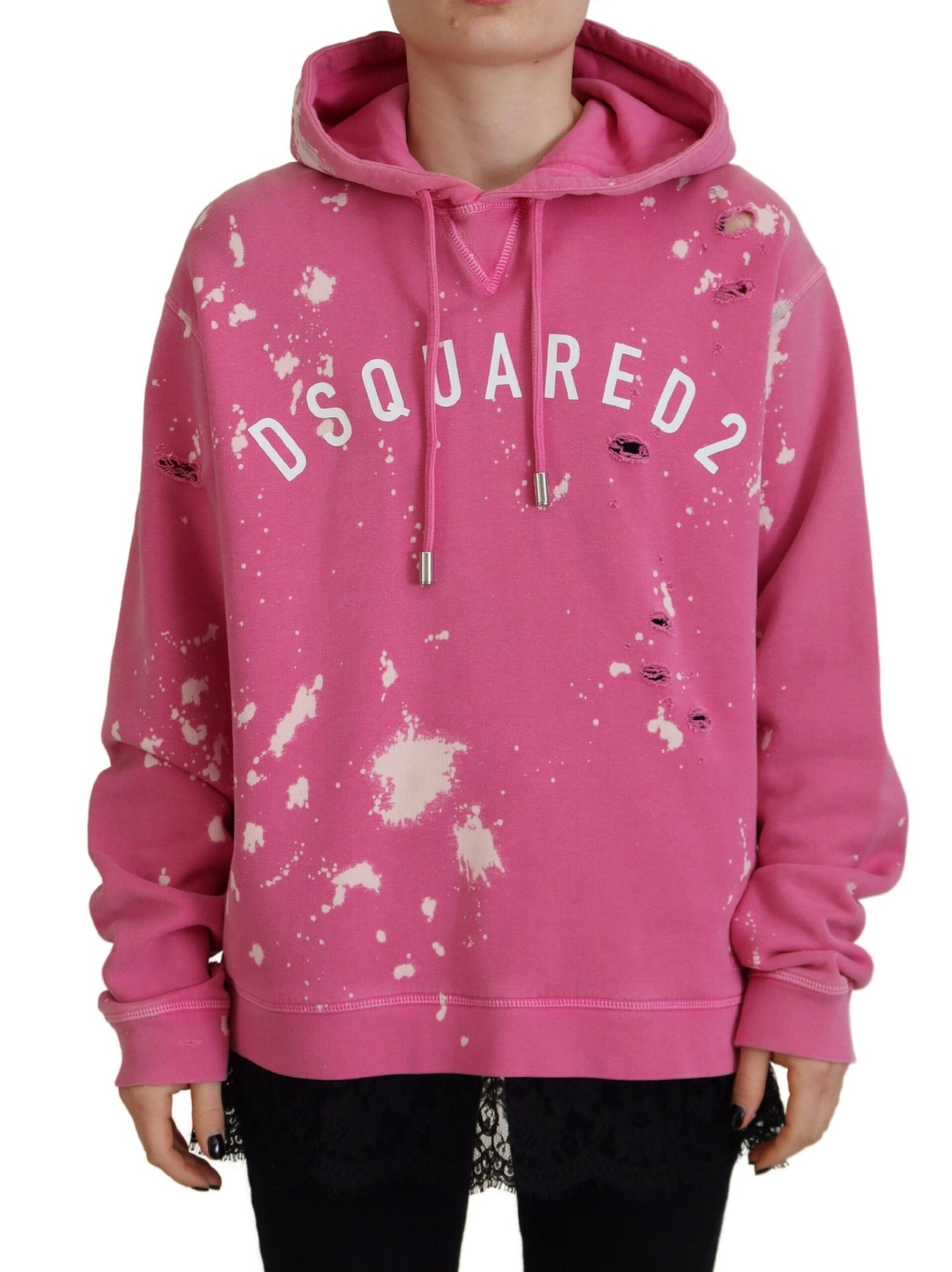 سترة بقلنسوة من القطن بطبعة شعار Dsquared² باللون الوردي