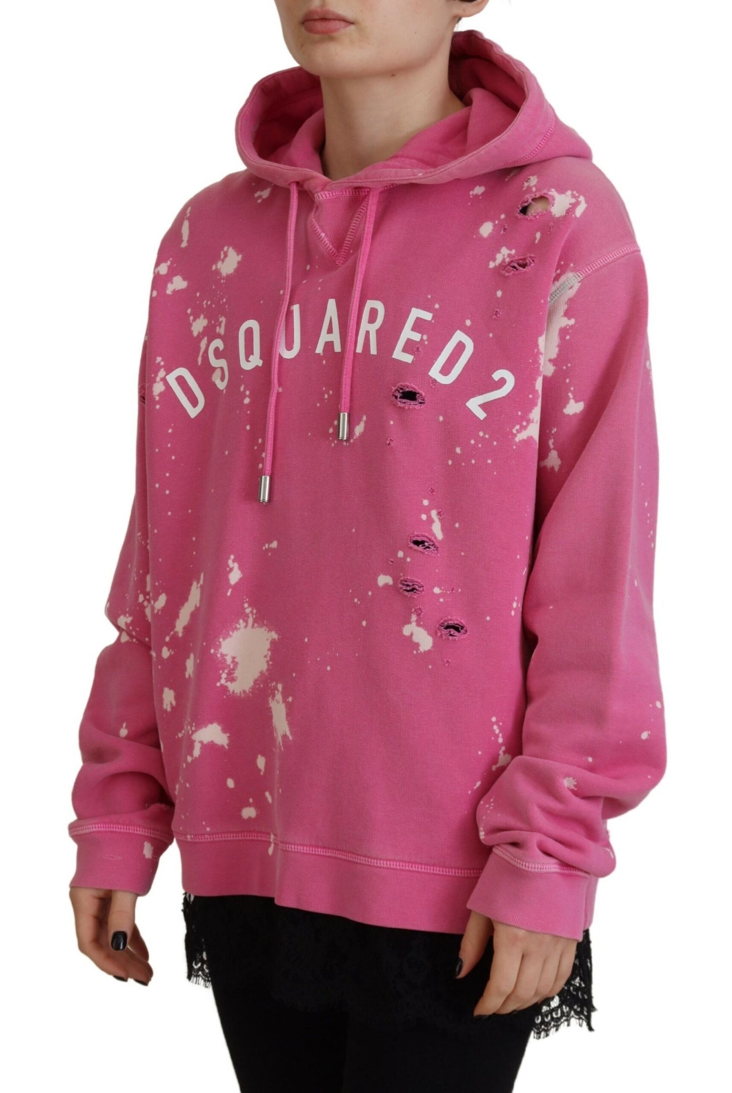 سترة بقلنسوة من القطن بطبعة شعار Dsquared² باللون الوردي