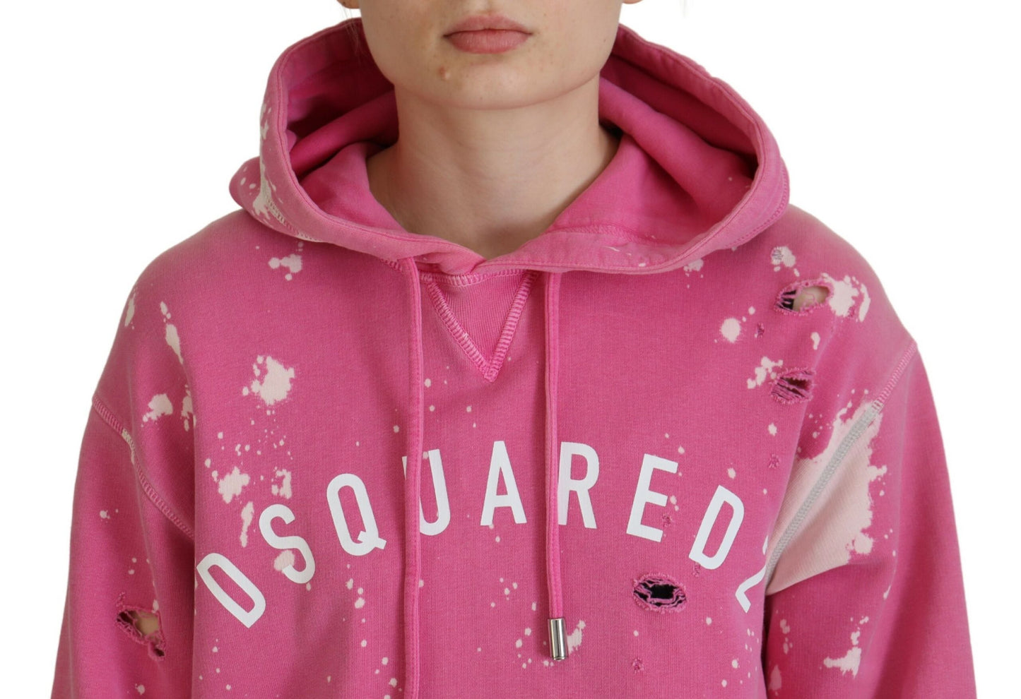 سترة بقلنسوة من القطن بطبعة شعار Dsquared² باللون الوردي