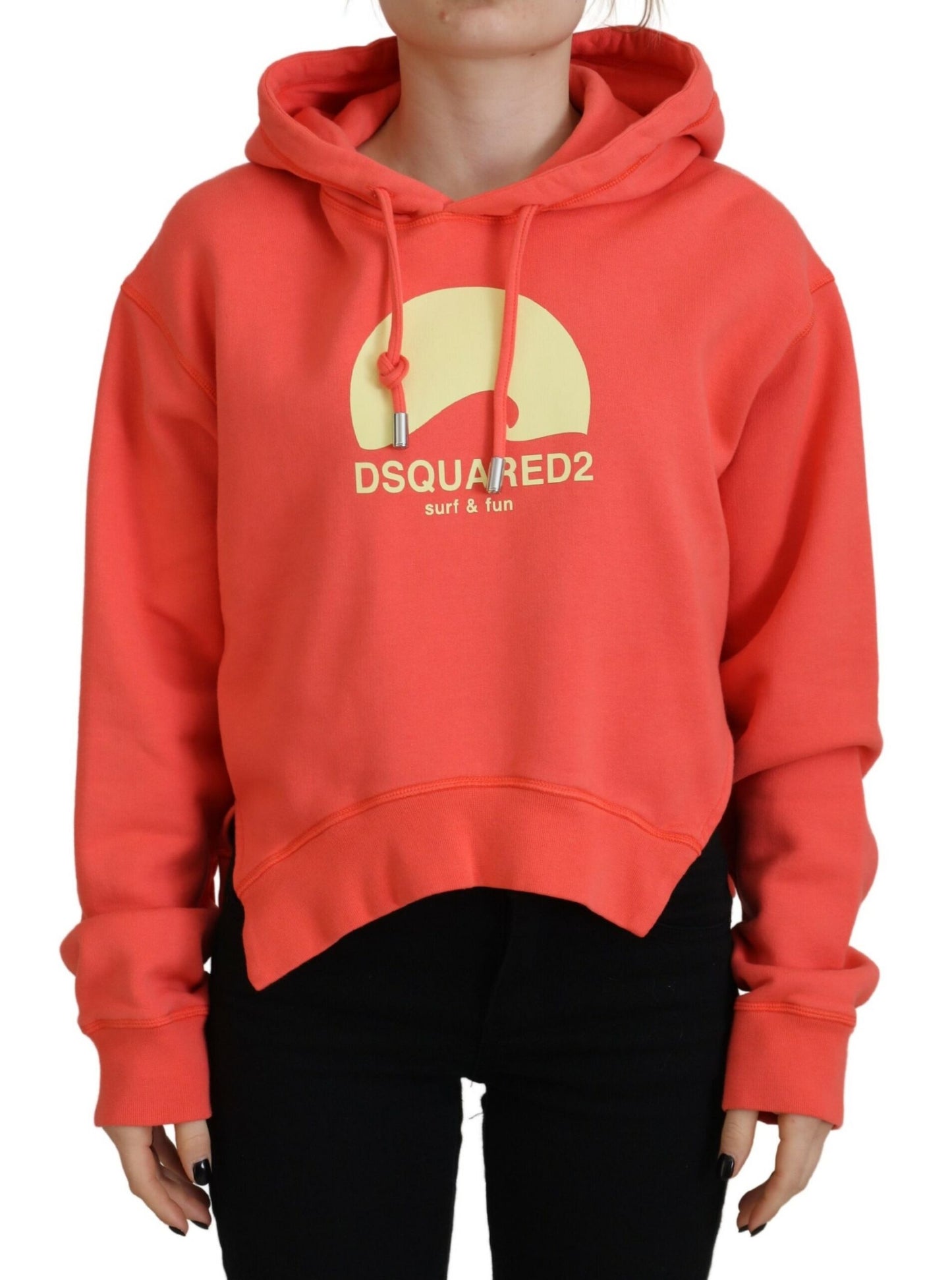 سترة بقلنسوة من القطن بطبعة شعار Dsquared² باللون الوردي