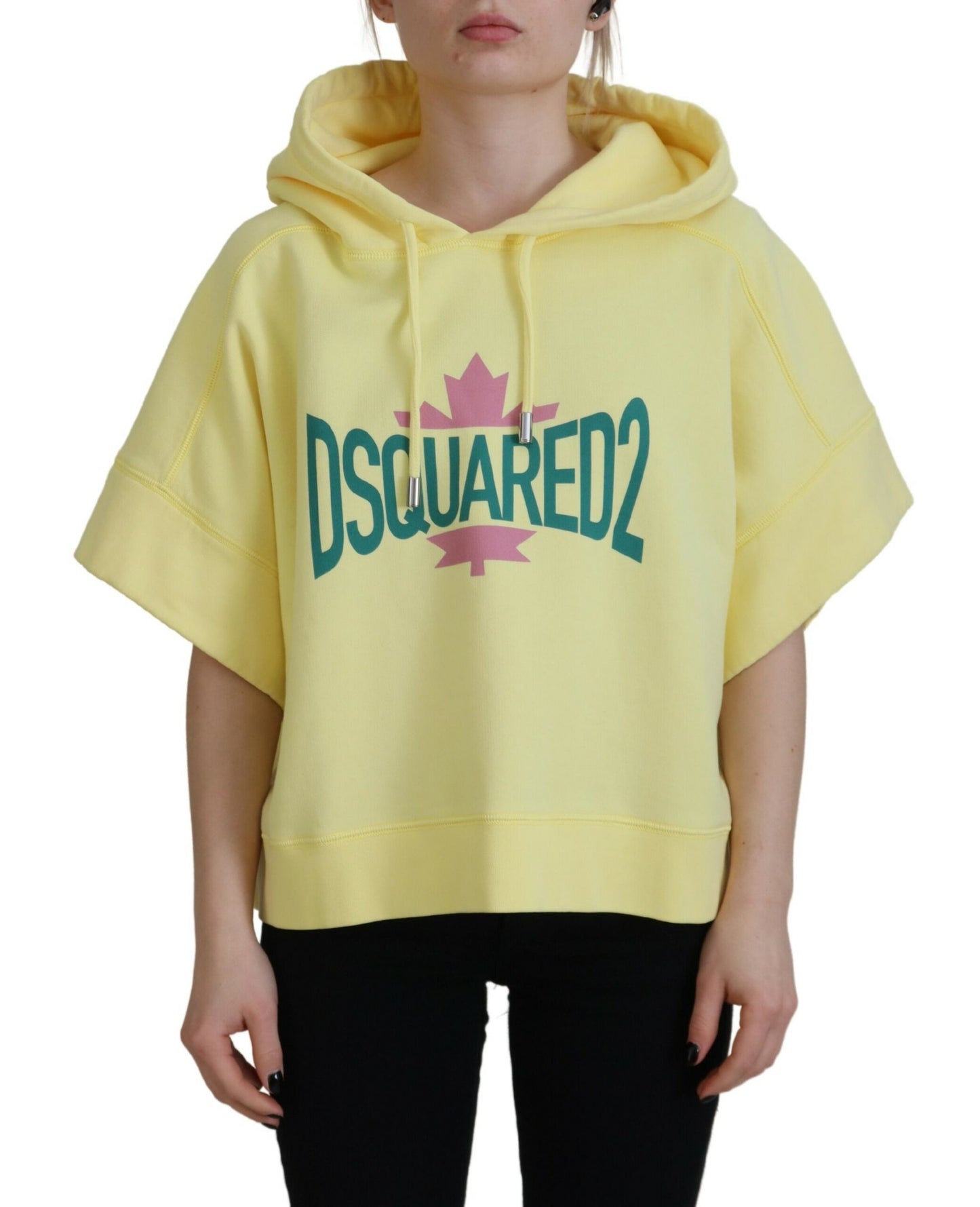 سترة بقلنسوة من القطن بطبعة شعار أصفر من Dsquared²