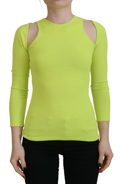 Dsquared² Yellow Green Viscose Open Shoulder Long Sleeves Top