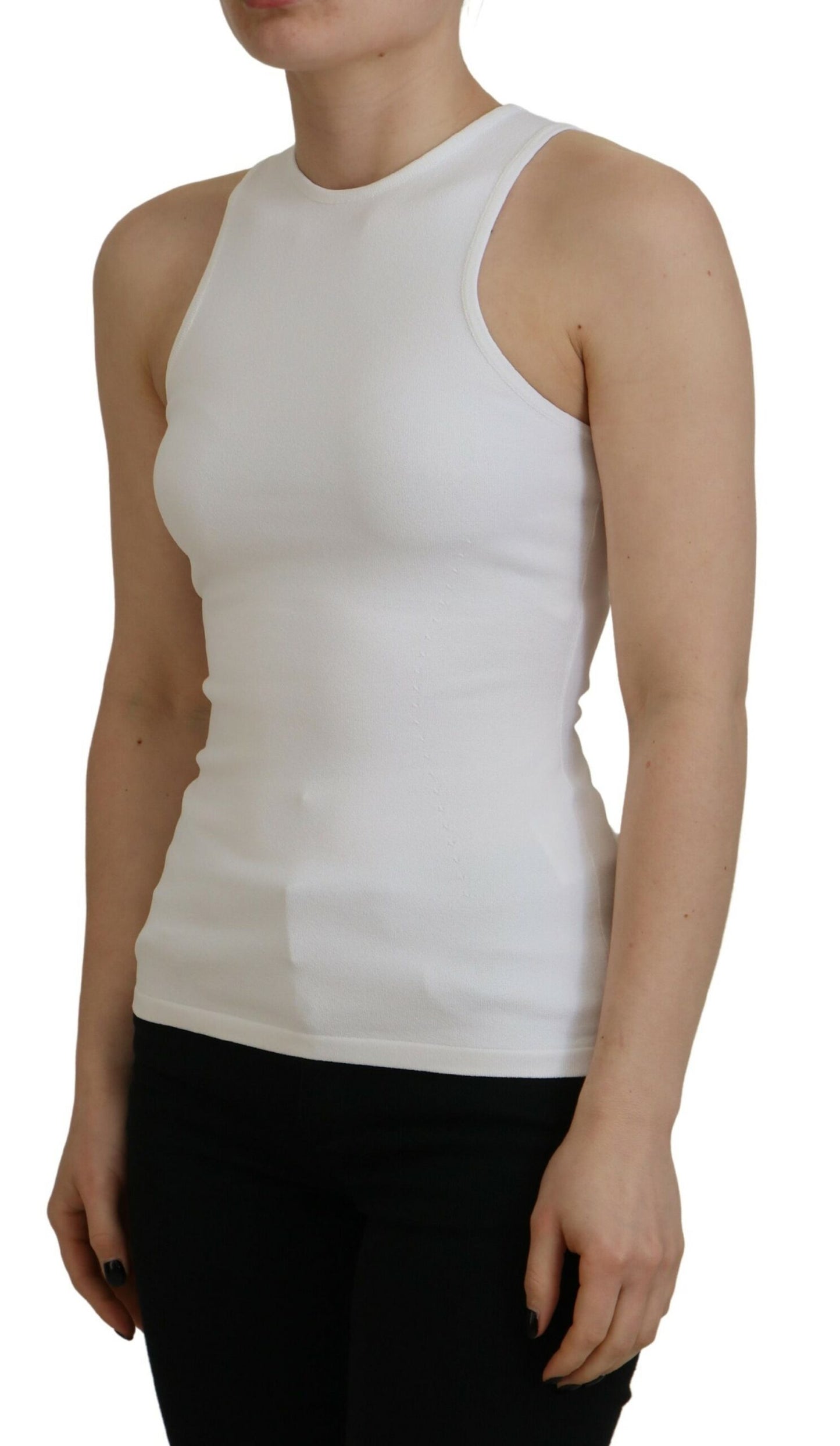 Dsquared² White Viscose Sleeveless Round Neck Tank T-shirt