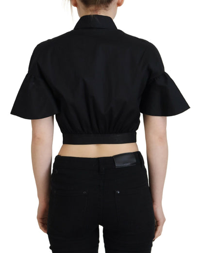 Dsquared² Black Collared Button Down Short Sleeve Cropped Top