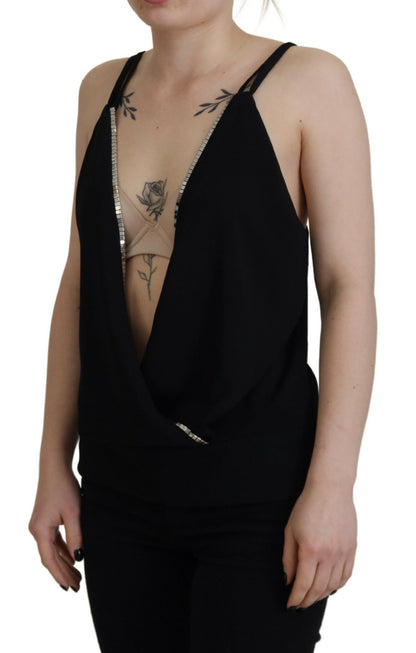 Dsquared² Black Embellished Deep V-neck Sleeveless Tank Top