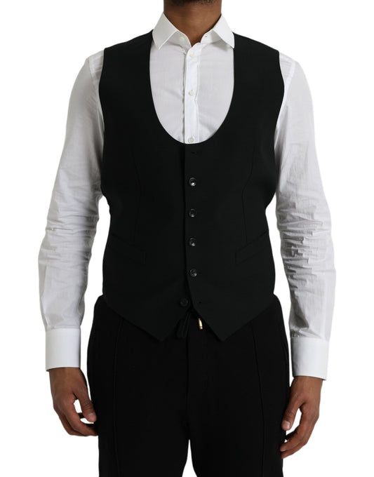 Dolce & Gabbana Black Wool Waistcoat Dress Formal Vest