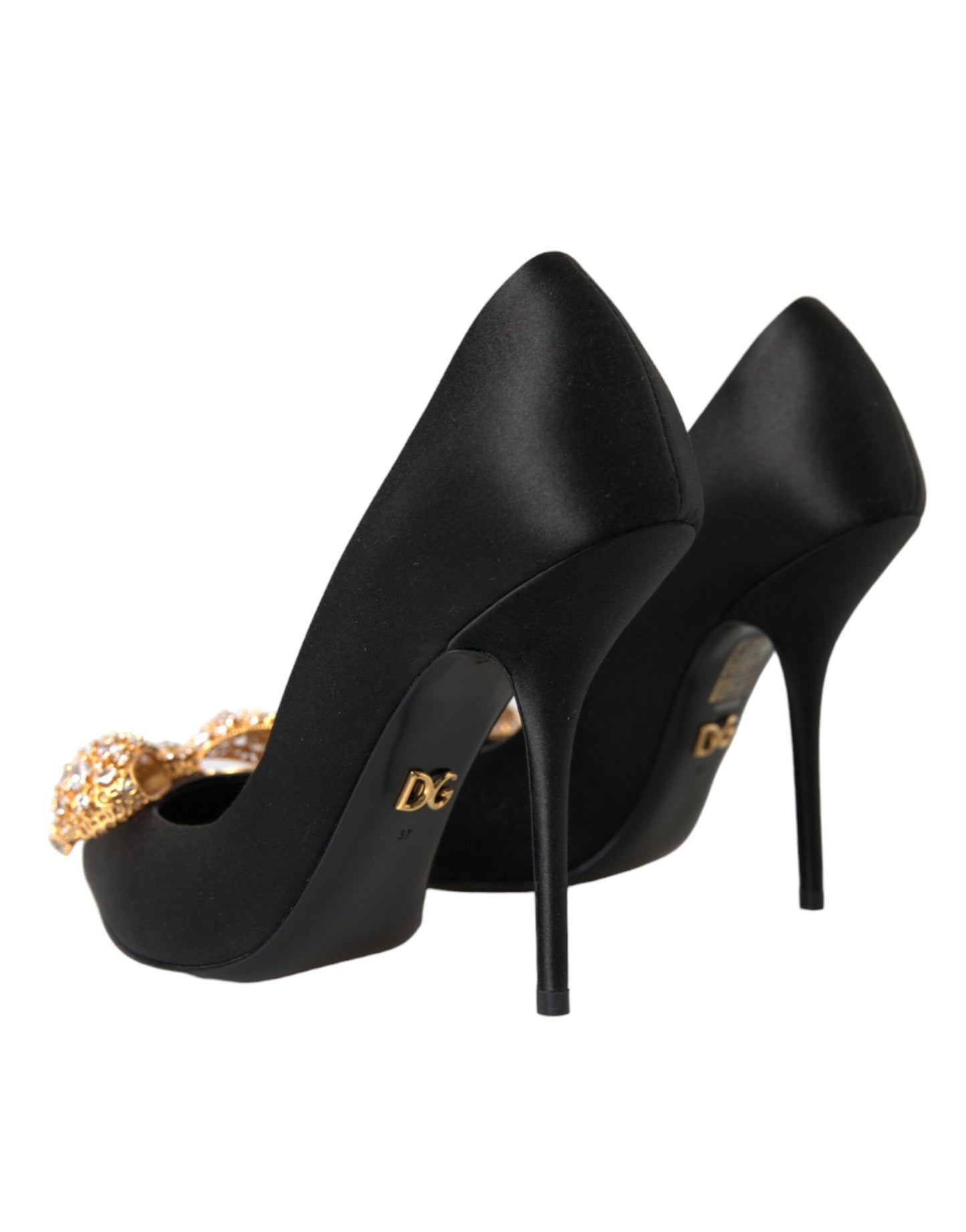 Dolce & Gabbana Black Satin Bow Crystal Heels Pumps Shoes