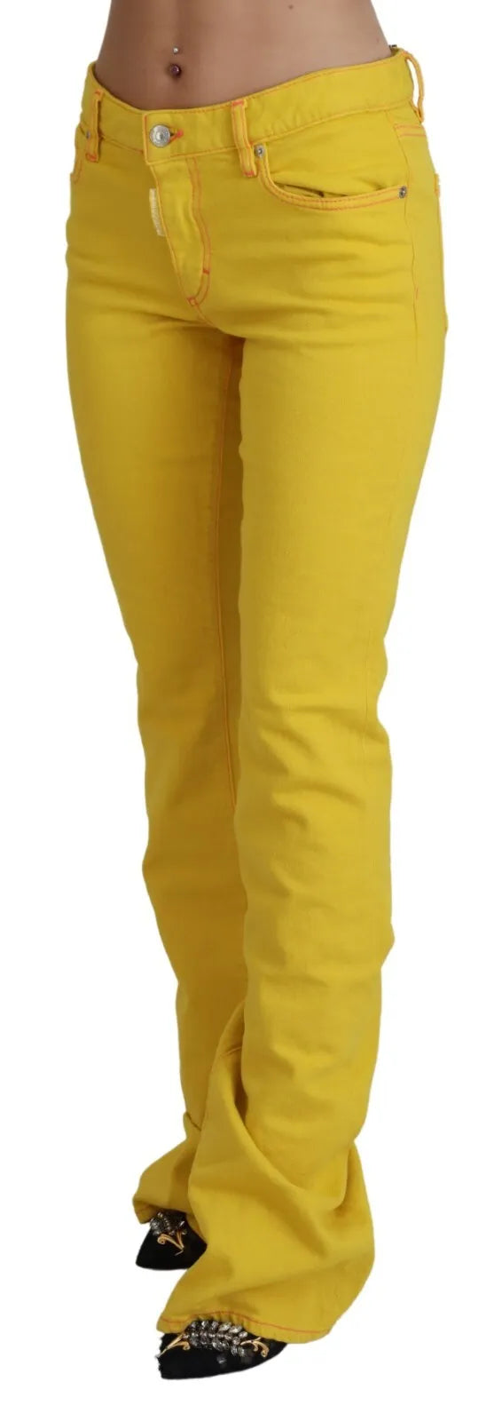 Dsquared² Yellow Cotton Mid Waist Flare Denim Trouser Jeans