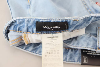 Dsquared² بنطال جينز أزرق ممزق بخصر متوسط ​​ومقطع من قماش الدنيم