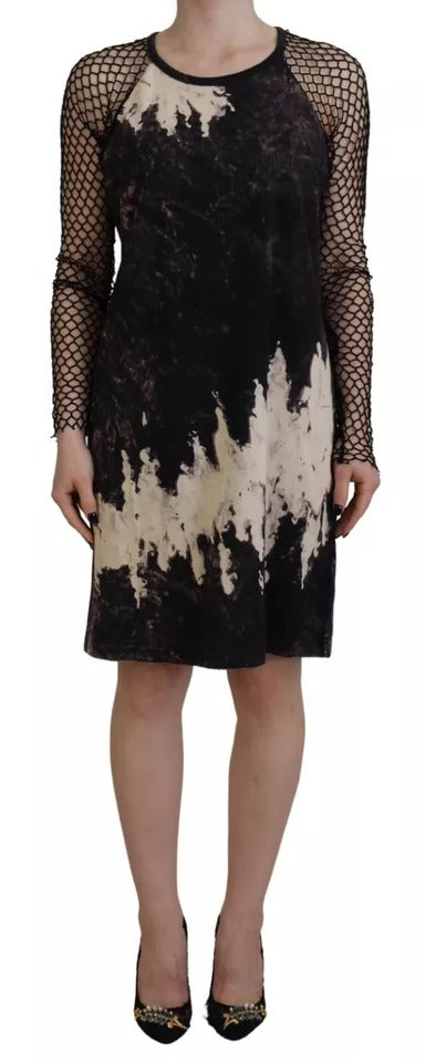 Dsquared² Black Tie Dye Mesh Long Sleeves Cotton Shift Dress