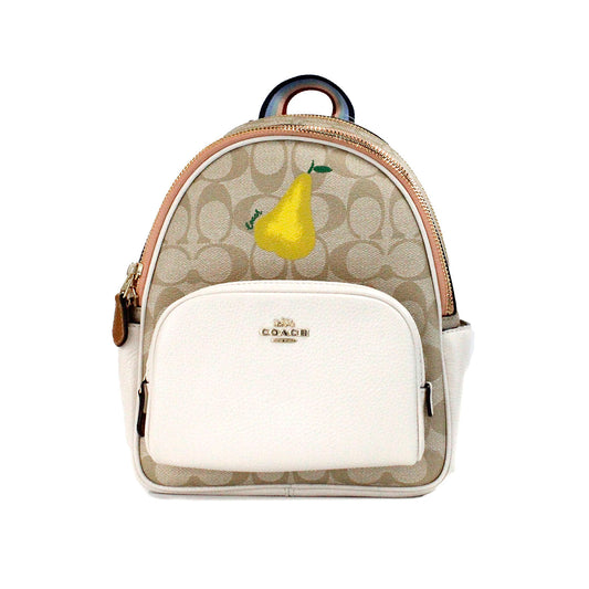 حقيبة ظهر للكتف من COACH Mini Court Signature Pear Motif حقيبة الكتب حقيبة الطباشير Taffy