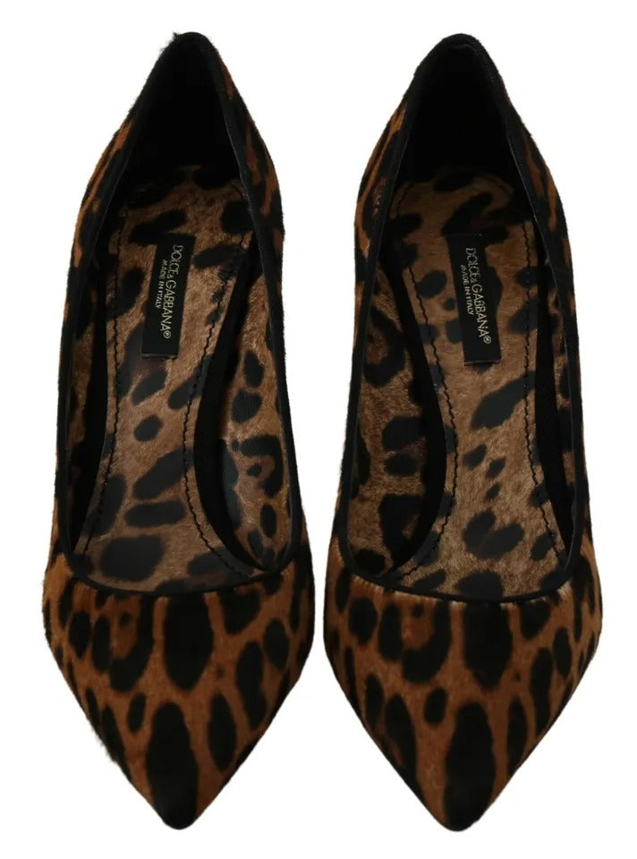 Dolce & Gabbana Brown Leopard Pony Hair Heels Pumps Shoes