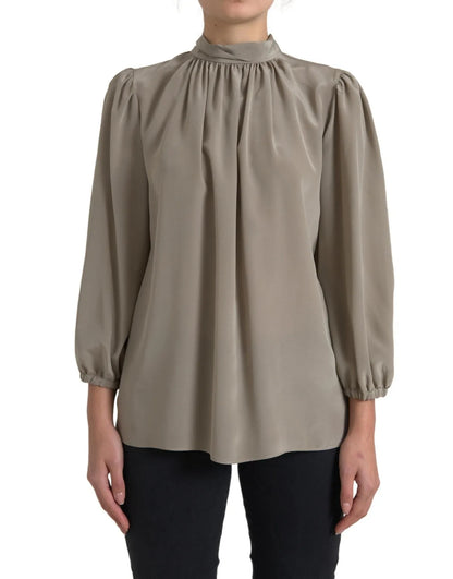 Dolce & Gabbana Gray Mock Neck Long Sleeves Top Blouse