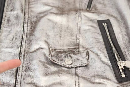 Dolce & Gabbana Silver Leather Biker Coat Lambskin Jacket