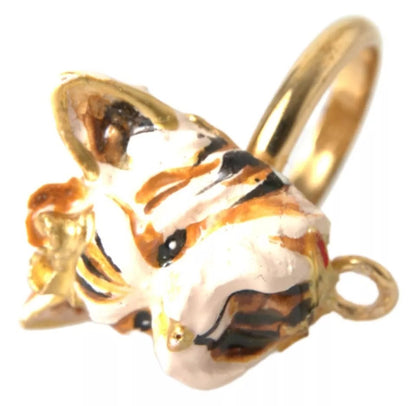 Dolce & Gabbana Gold Brass Resin Beige Dog Pet Accessory Ring