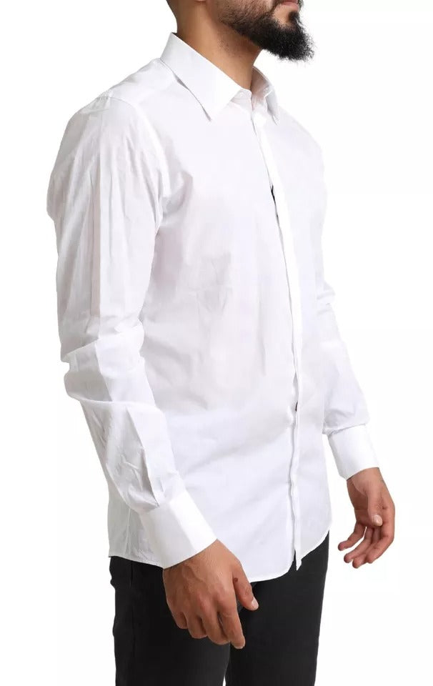 Dolce & Gabbana White GOLD Formal Cotton Tuxedo Dress Shirt