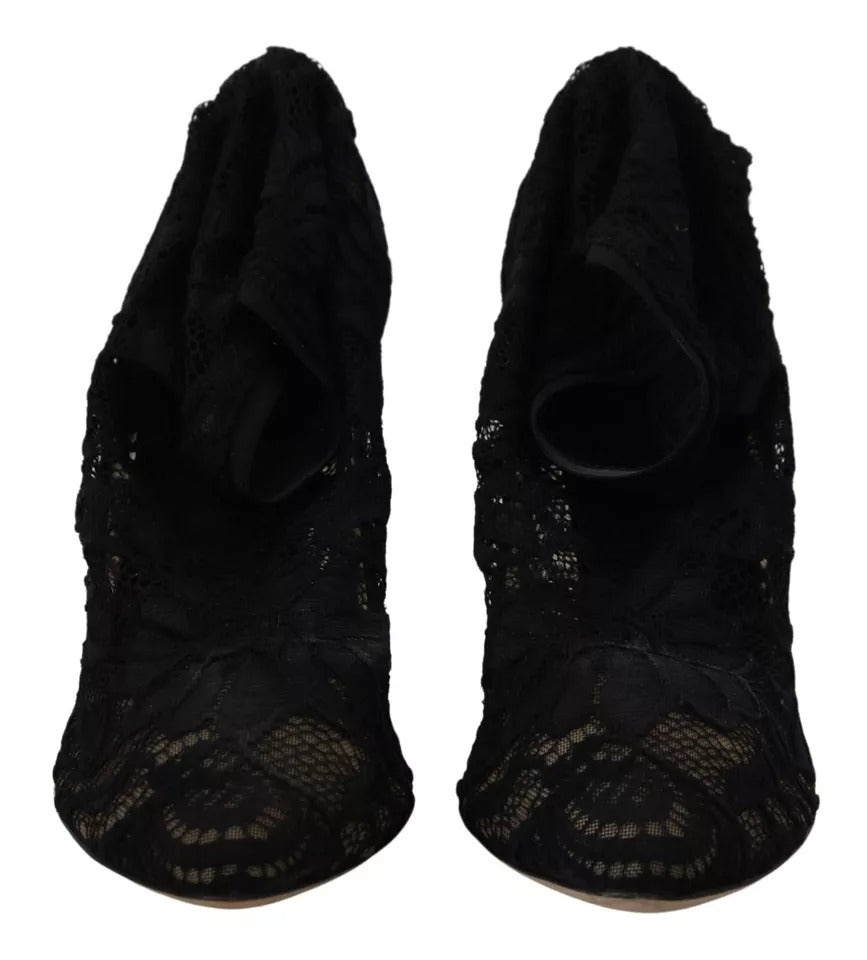 Dolce & Gabbana Black Stretch Socks Taormina Lace Boots Shoes