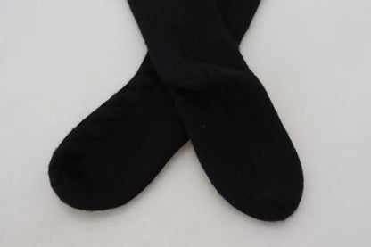 Dolce & Gabbana Black Wool Knit Calf Long Women Accessory Socks