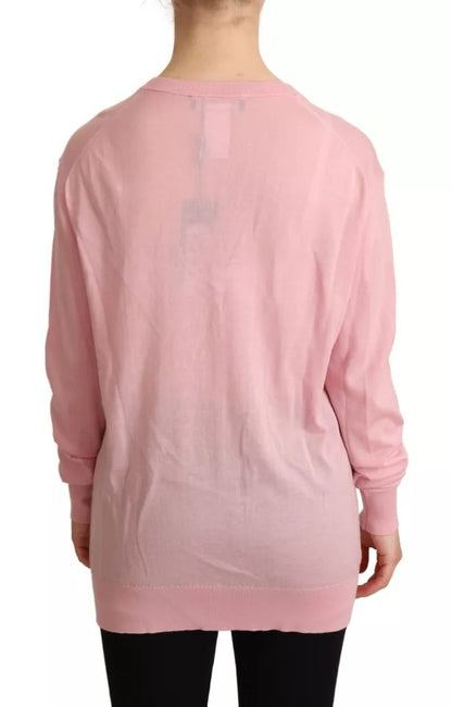 Dolce & Gabbana Pink V-neck Women Pullover Cashmere Sweater