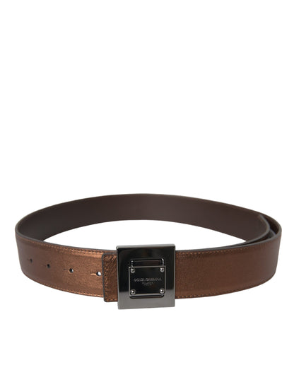 Dolce & Gabbana Metallic Bronze Leather Square Metal Buckle Belt