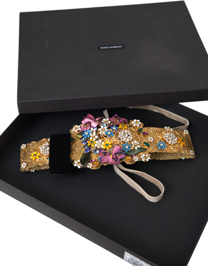 Dolce & Gabbana Multicolor Embellished Floral Crystal Wide Waist Belt