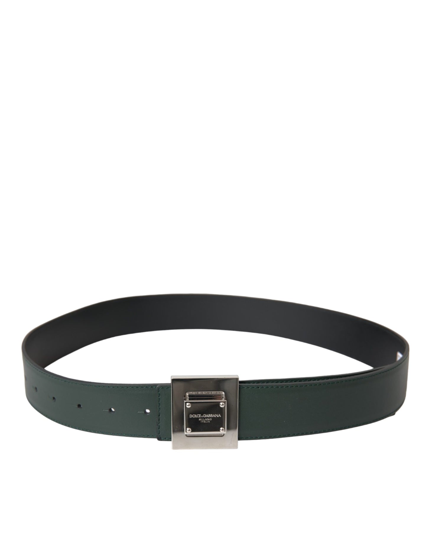 Dolce & Gabbana Green Calf Leather Square Metal Buckle Belt