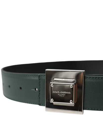 Dolce & Gabbana Green Calf Leather Square Metal Buckle Belt