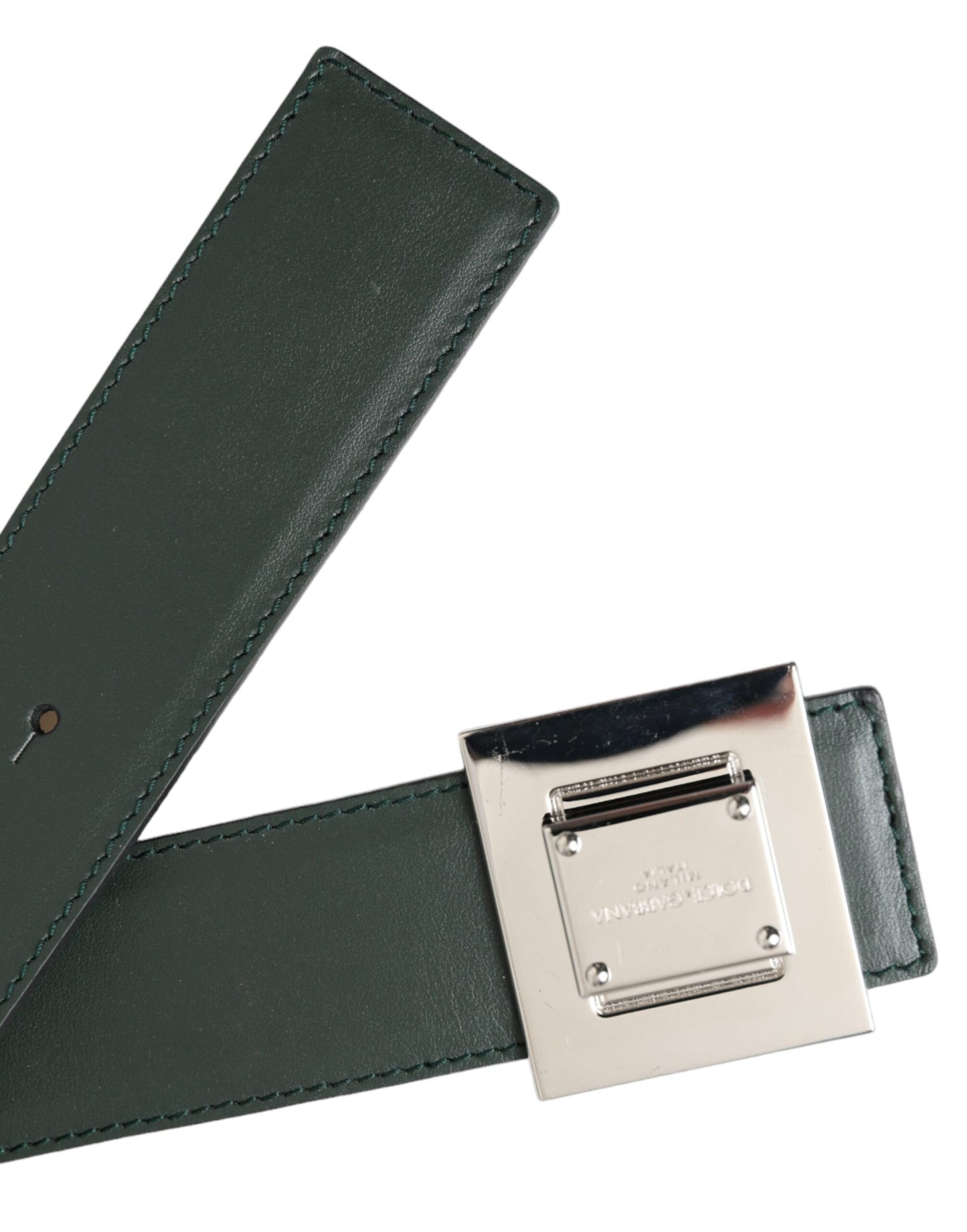 Dolce & Gabbana Green Calf Leather Square Metal Buckle Belt