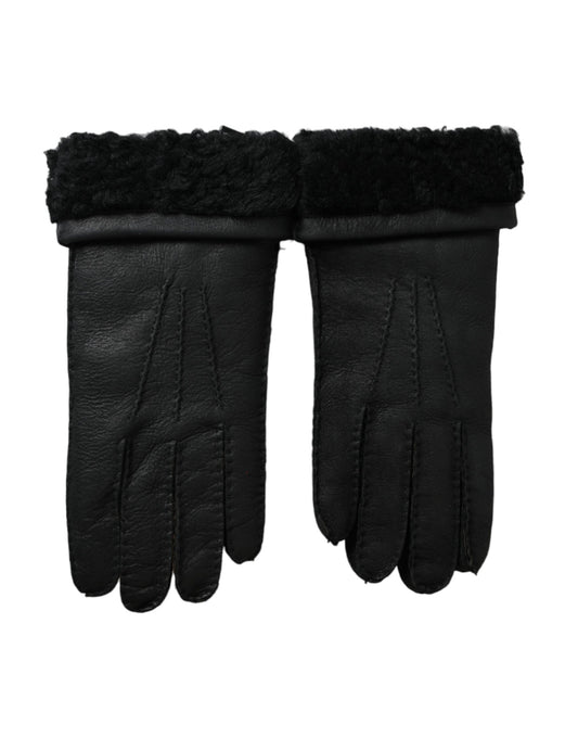 Dolce & Gabbana Black Leather Fur Short Hands Gloves