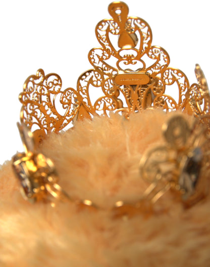 Dolce & Gabbana Brown Teddy Bear Gold Crystal Crown Hair Band Diadem