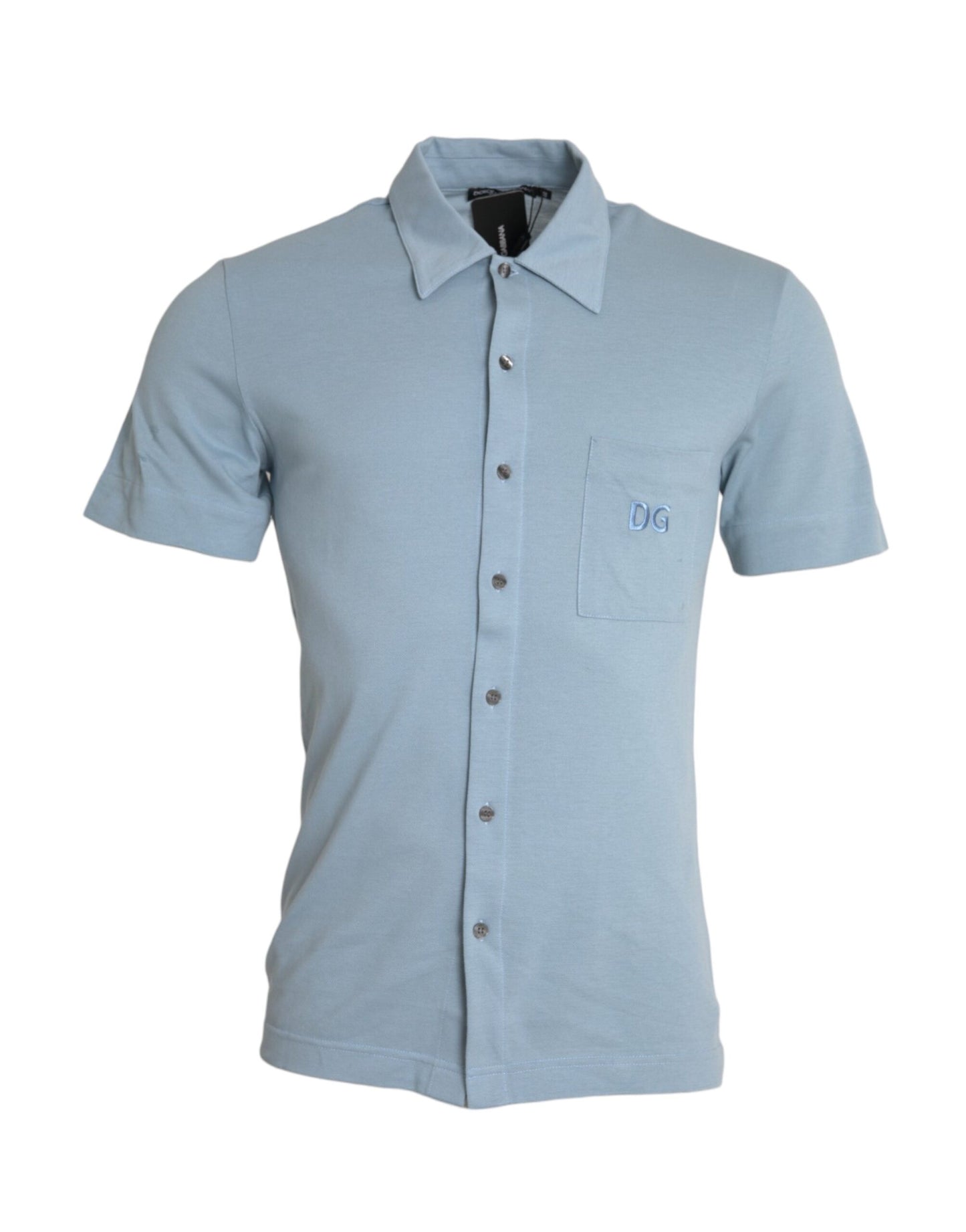 Dolce & Gabbana Light Blue Logo Cotton Collared Polo T-shirt