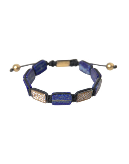 Nialaya Flat Bead Blue Lapis White CZ 925 Bracelet Mens