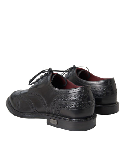 Dolce & Gabbana Black Leather Oxford Wingtip Formal Men Shoes