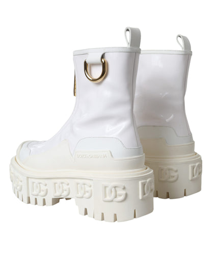 Dolce & Gabbana White Leather Rubber Logo Ankle Boots Shoes