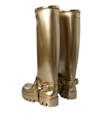 Dolce & Gabbana Metallic Gold Rubber PVC Rain Boots Shoes