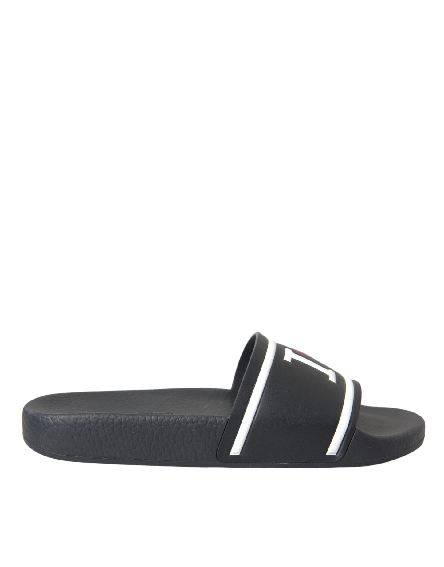 Dolce & Gabbana Black Leather I Love D&G Sandals Slides Shoes