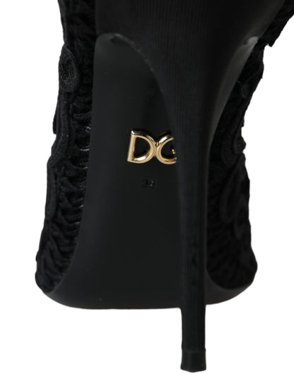 Dolce & Gabbana Black Cordonetto Ricamo Pump Open Toe Shoes