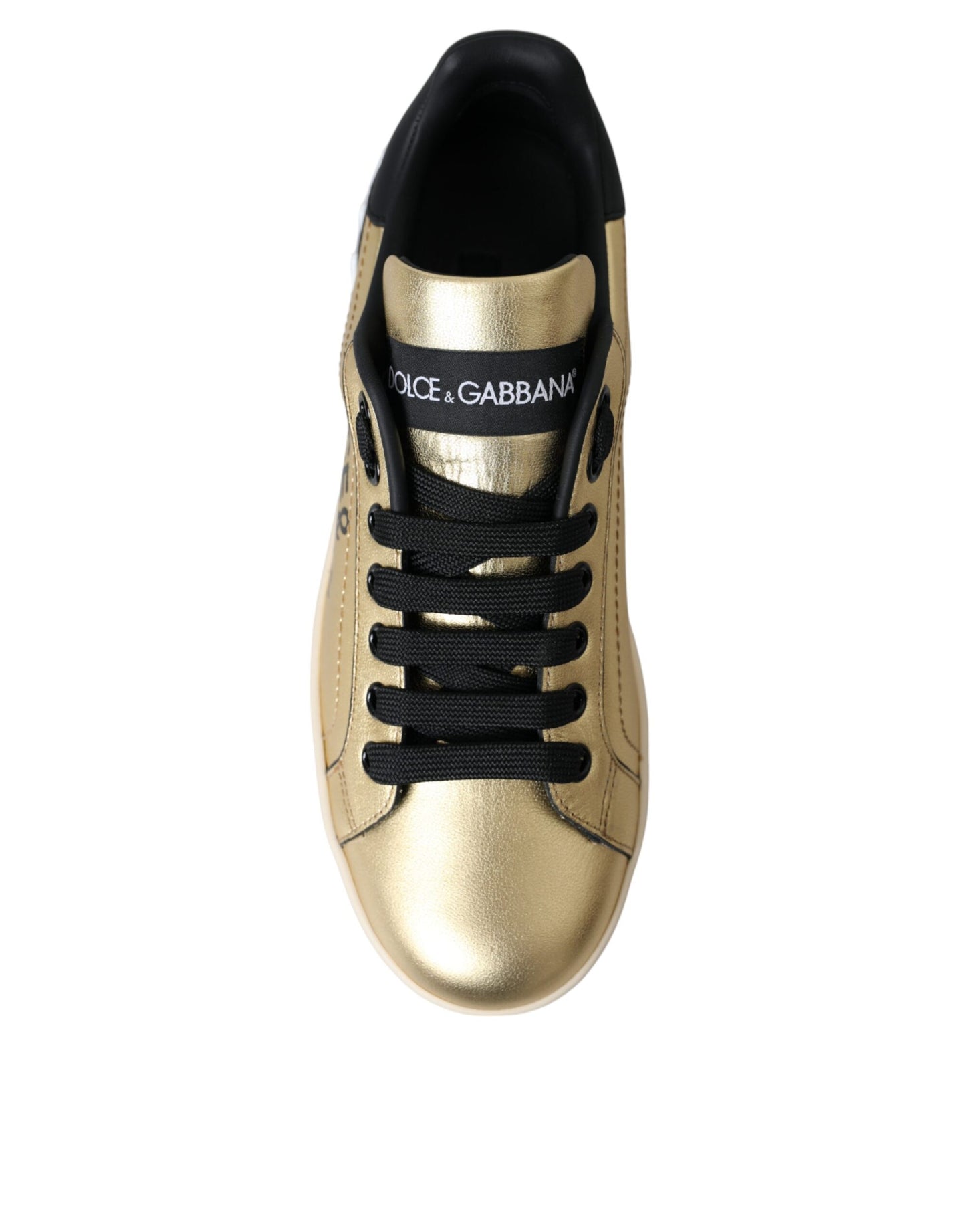 Dolce & Gabbana Gold Portofino Calf Leather Sneakers Women Shoes