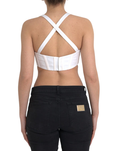 Versace White Viscose Bustier Sleeveless Cropped Top