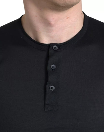 Dolce & Gabbana Black Buttoned Roundneck Short Sleeve T-shirt