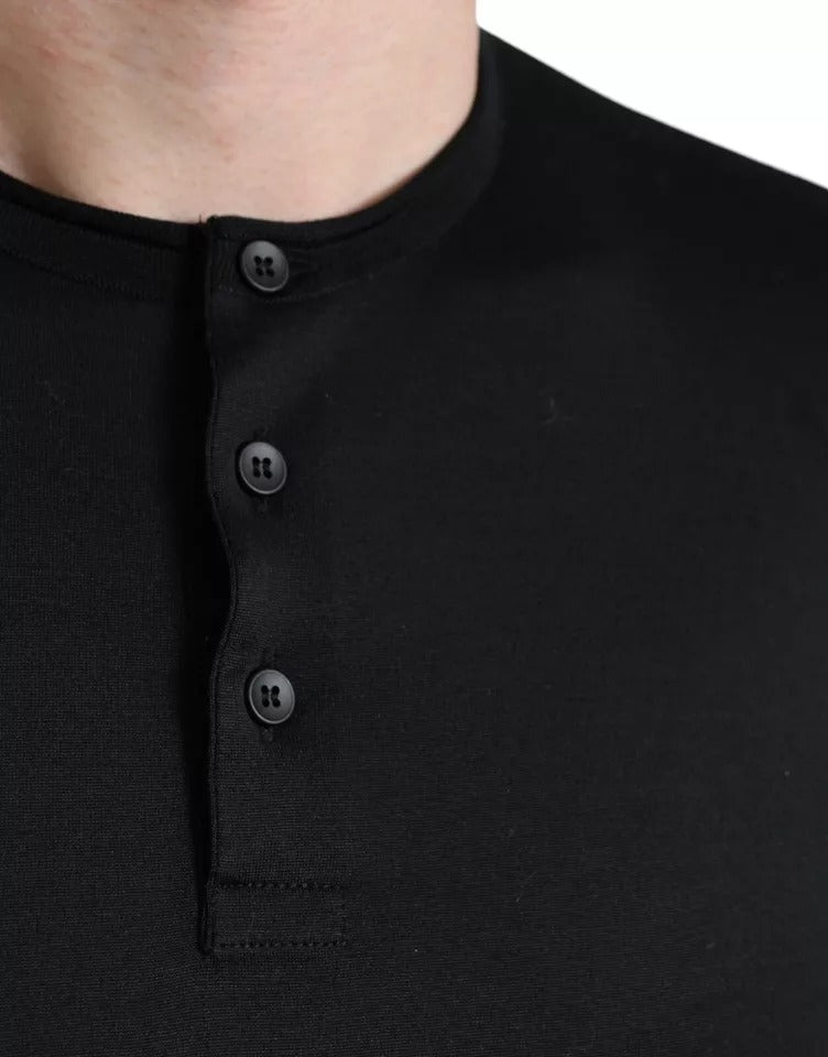 Dolce & Gabbana Black Buttoned Roundneck Short Sleeve T-shirt