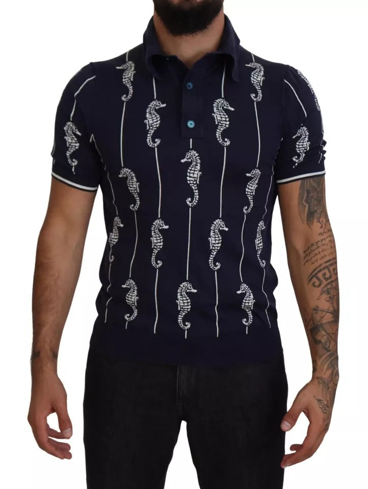 Dolce & Gabbana Dark Blue Sea Horse Collared Polo T-shirt