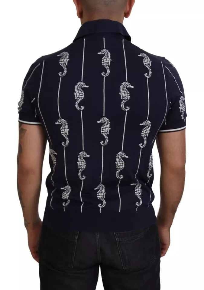 Dolce & Gabbana Dark Blue Sea Horse Collared Polo T-shirt